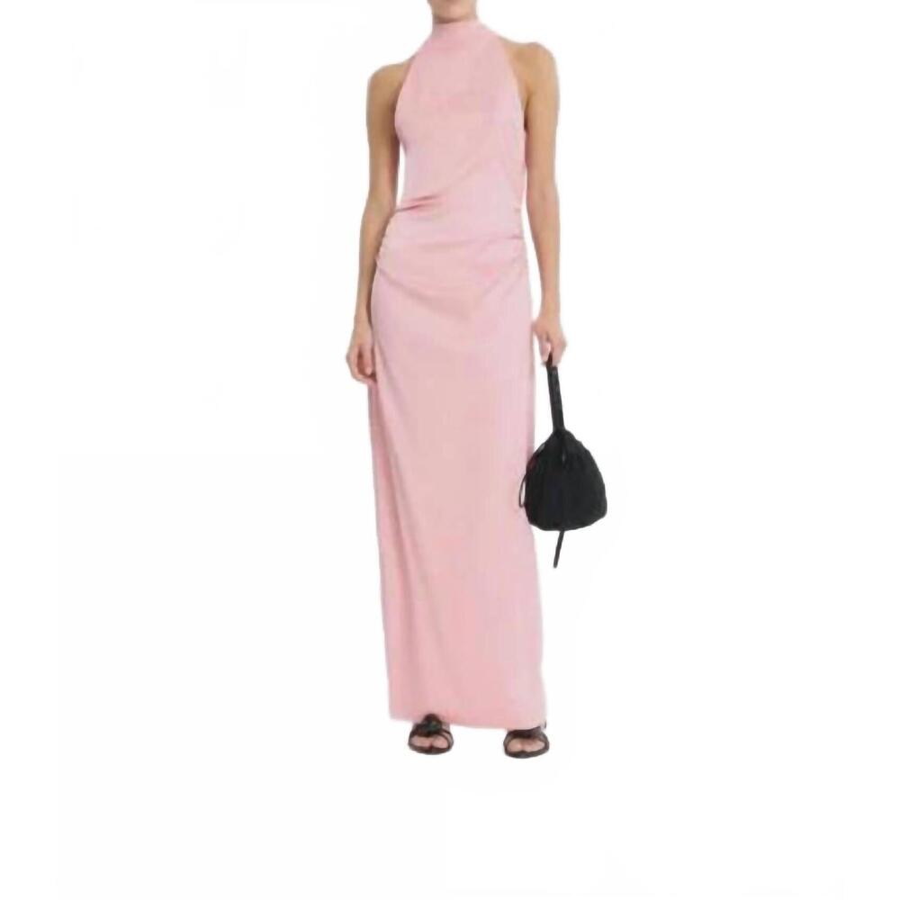 NEW ROTATE halterneck ruched maxi dress in pink